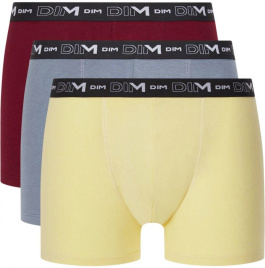 Набор мужских трусов-боксеров DIM Cotton Stretch (3шт) (Лимонный/Красный/Серый)