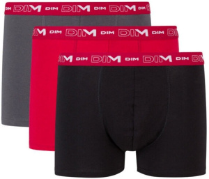 Набор мужских трусов-боксеров DIM Cotton Stretch (3шт) (Серый/Красный/Черный)