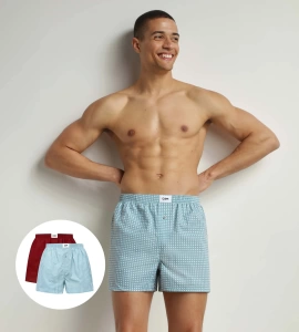 Набор мужских трусов-шорт DIM Organic Cotton (2шт) (Клетка/Красный)