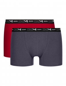 Набор мужских трусов-боксеров DIM Cotton Stretch (2шт) (Красный/Свинец)