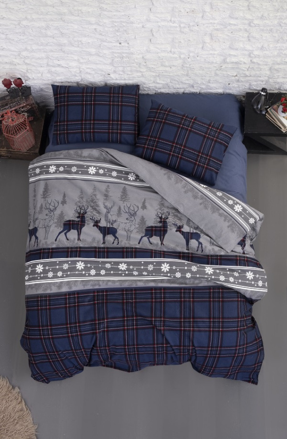 Постельное белье из фланели DO&CO Flannel Happiness (Синий) фото 1
