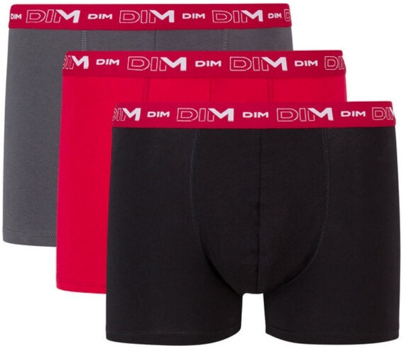 Набор мужских трусов-боксеров DIM Cotton Stretch (3шт) (Серый/Красный/Черный) фото 1