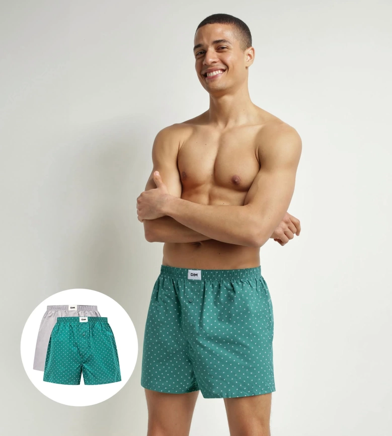 Набор мужских трусов-шорт DIM Organic Cotton (2шт) (Зеленый набивной/Серый) фото 1