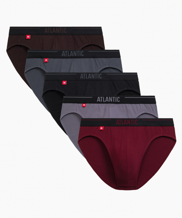 Набор мужских трусов-слипов ATLANTIC Solid (5шт) (Коричневый+Графитовый+Черный+Фиолетово-серый+Каберне) фото 1