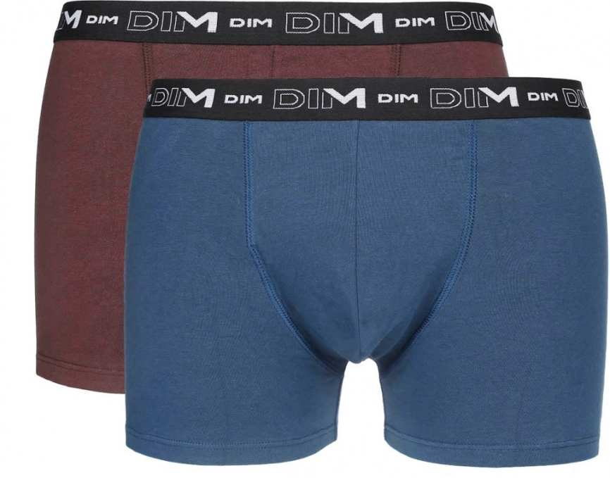 Набор мужских трусов-боксеров DIM Cotton Stretch (2шт) (Коричневый/Синий) фото 1