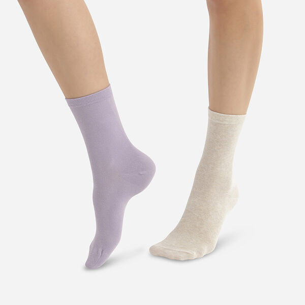 Набор женских носков DIM Pur Coton (2 пары) (Бежевый/Лаванда) фото 1