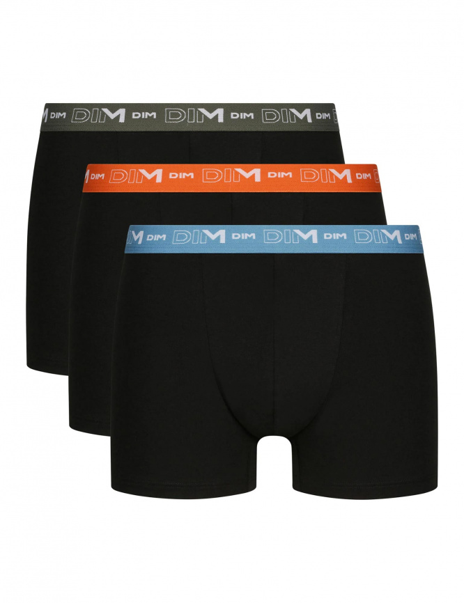 Набор мужских трусов-боксеров DIM Cotton Stretch (3шт) (Черный (Голубой/Оранж/Зеленый)) фото 1