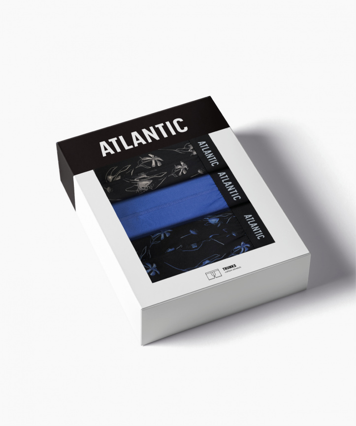 Набор мужских трусов-боксеров ATLANTIC Flower (3шт) (Черный+Голубой+Черный) фото 4