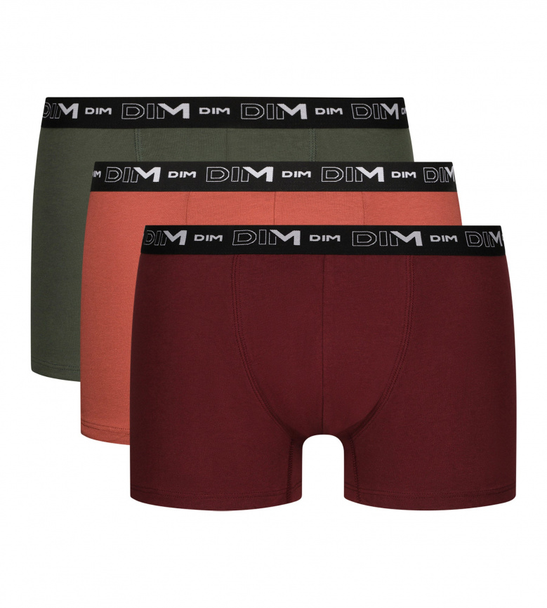 Набор мужских трусов-боксеров DIM Cotton Stretch (3шт) (Черный (Красный/Коричневый/Зеленый)) фото 1